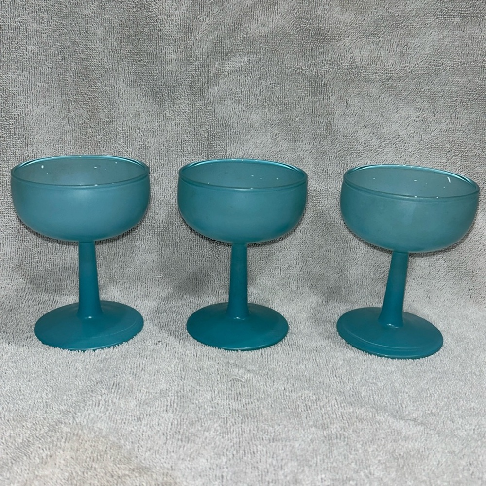 West Virginia Glasses Co Aqua Blue Frosted Stemmed Sherbet/Champagne Glasses.